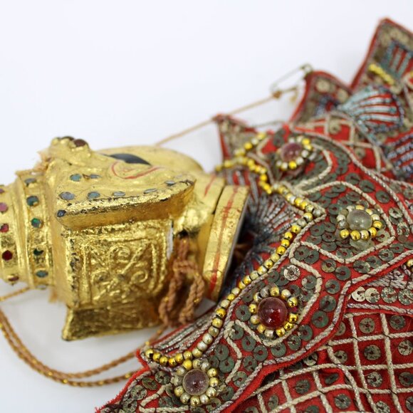 Handmade Traditional Burmese Puppet Gold Face Ornate Costume Strings Attached - Picture 5 of 9